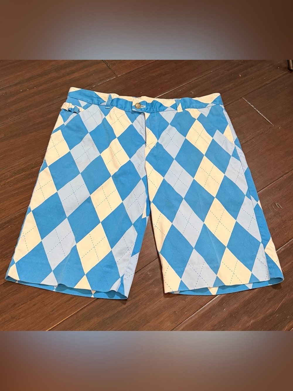 Royal & Awesome Argyle Pattern Golf Shorts in Blue and Cream Size 14